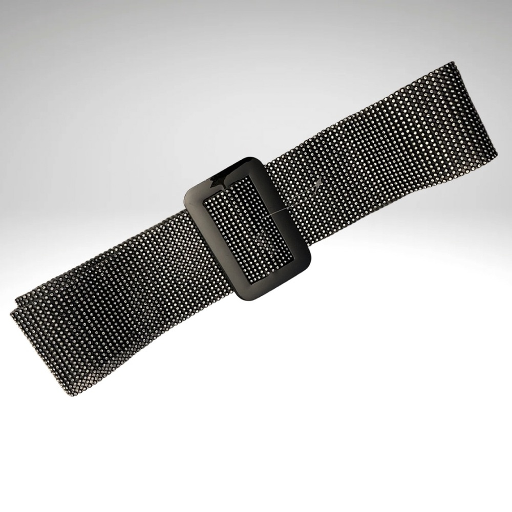 Black Rhinestone Belt With Rectangular Buckle - image 2
